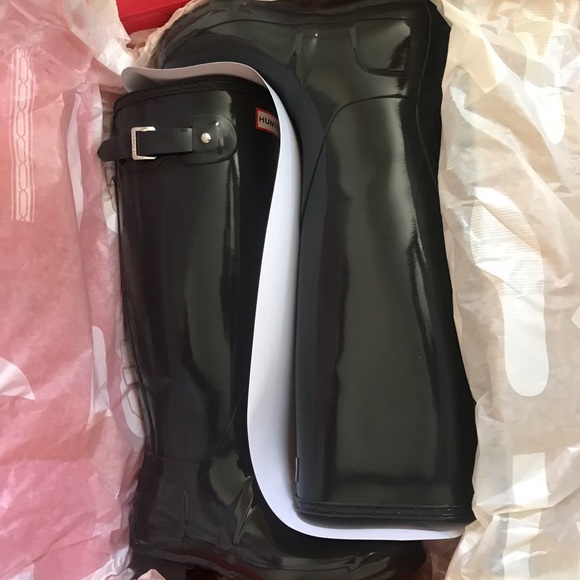 Hunter Original Tall Gloss Boots Dark Slate Size 6 - Picture 8 of 11